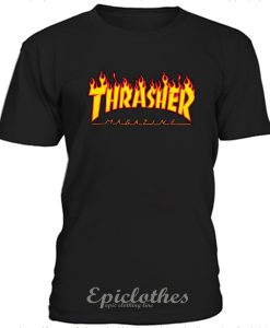 black thrasher flame logo t-shirt