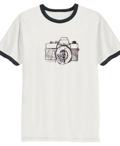 camera sketch ringer t-shirt