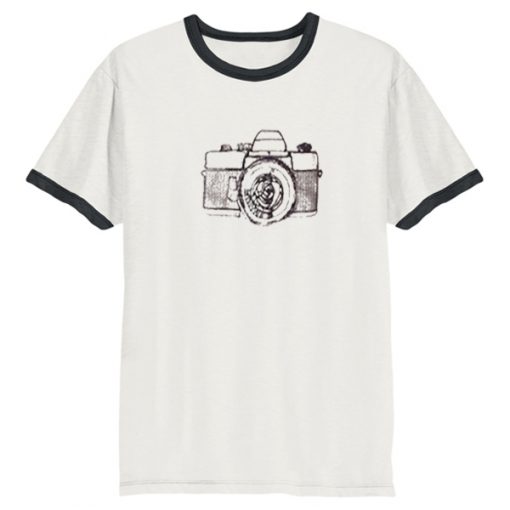 camera sketch ringer t-shirt