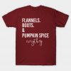Flannels boots and pumpkin spice T shirt