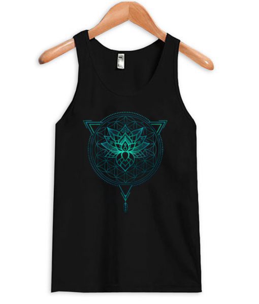 Lotus Flower of Life Mandala in Geometric Triangle Tank-top