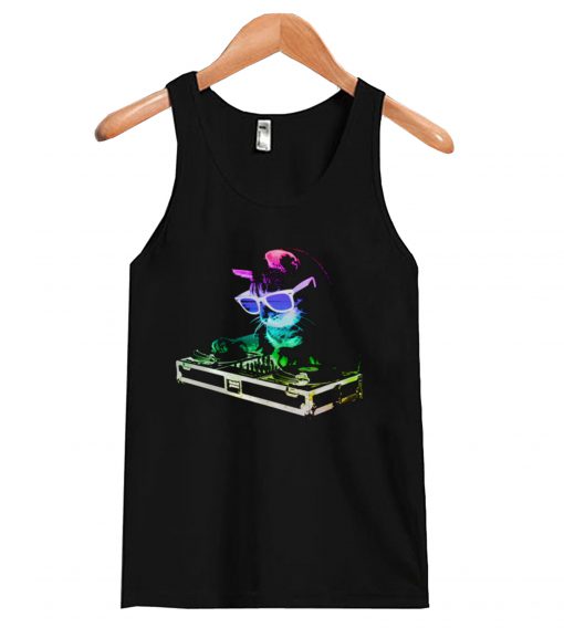 Rainbow DJ Kitty Tank top