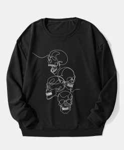 Line Drawing Skull Graphics Sweatshirt