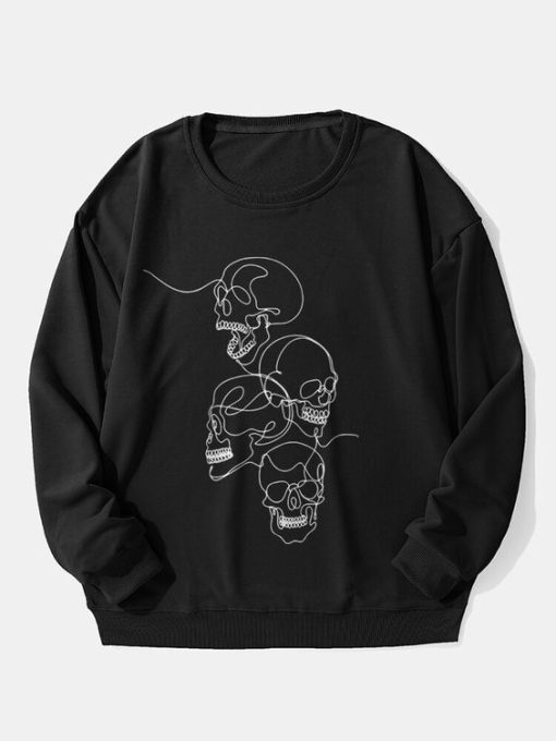 Line Drawing Skull Graphics Sweatshirt