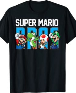 Super Mario Bros Characters Letter Fill Graphic T-Shirt