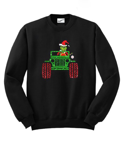 Glitter Grinch Drive Jeep Christmas Sweatshirt