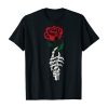 White Skeleton Hand Holding a Red Rose T-Shirt