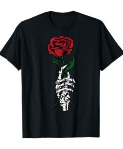 White Skeleton Hand Holding a Red Rose T-Shirt
